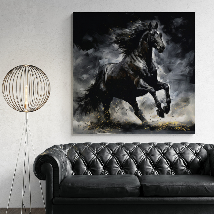 Tablou canvas, modern, Animale, CaI in stil abstract, nuante negru, albastru, pentru hotel [1]