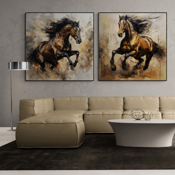 Tablou canvas, modern, Animale, CaI in stil abstract, nuante de crem, maro, pentru living [1]