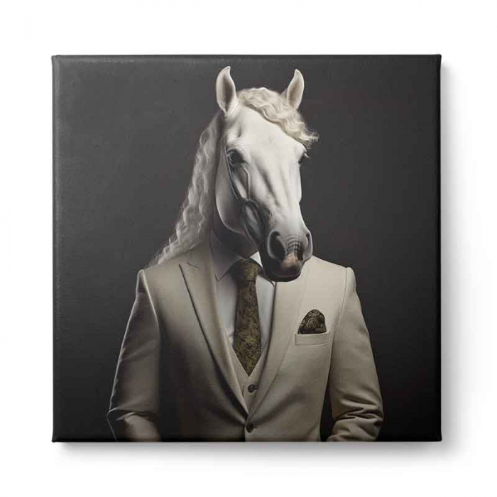 Tablou canvas, modern, Animale, Cal in costum,pe fundal negru, pentru birou, living [2]