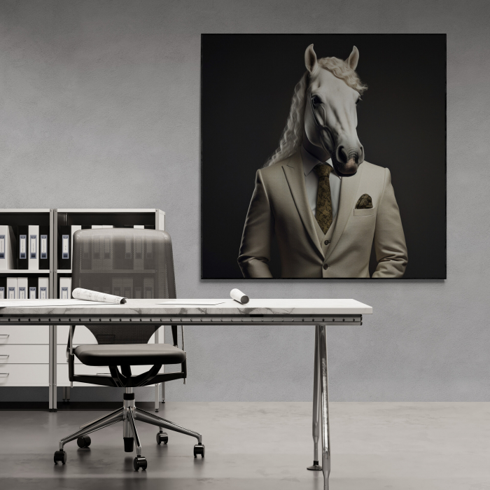 Tablou canvas, modern, Animale, Cal in costum,pe fundal negru, pentru birou, living [1]