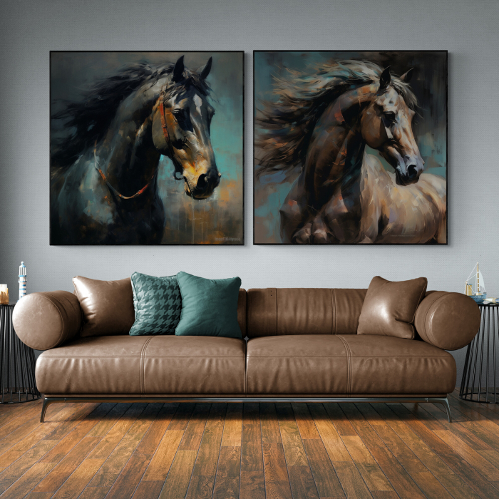 Tablou canvas, modern, Animale, Cal in stil abstract, nuante de turcoaz, pentru living [1]