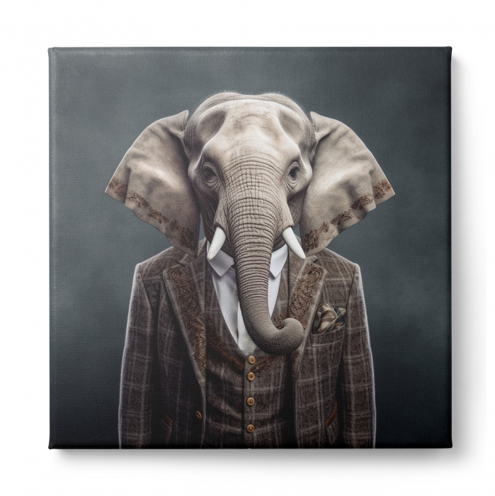 Tablou canvas, modern, Animale, Elefant in costum,pe fundal negru, pentru hol, living [2]