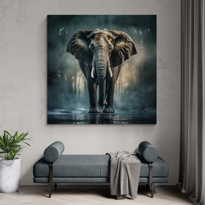 Tablou canvas, modern, Animale, Elefant, in stil abstract, nuantede gri, albastru, pentru hol [1]