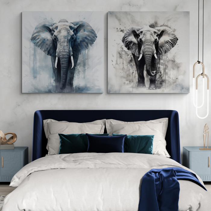 Tablou canvas, modern, Animale, Elefant, in stil abstract, nuantede gri, albastru, pentru hotel [1]
