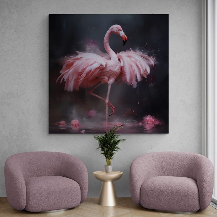 Tablou canvas, modern, Animale, Flamingo roz, in stil abstract, pentru living [1]