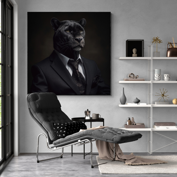 Tablou canvas, modern, Animale, Pantera negra in costum pentru hol, living [1]