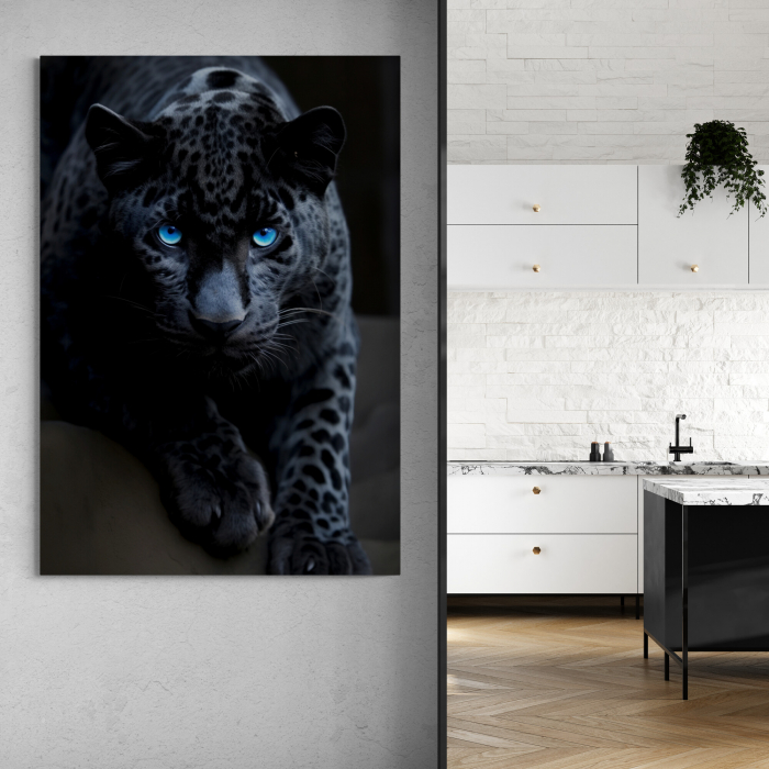 Tablou canvas, modern, Animale, Leopard pe fundal negru, pentru hol [1]