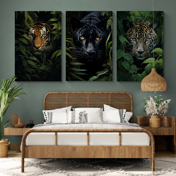 Tablou canvas, modern, Animale, Leopard, Tigru cu frunze verzi, pentru hotel [1]