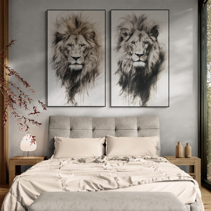 Tablou canvas, modern, Animale, Leu, fundal alb, pentru dormitor [1]