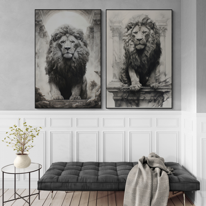 Tablou canvas, modern, Animale, Leu, alb negru, pentru living [2]