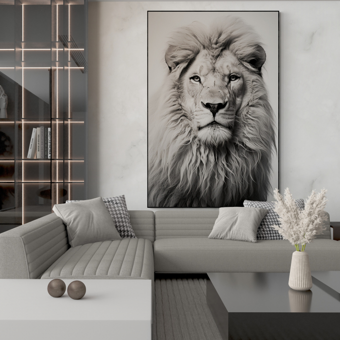 Tablou canvas, modern, Animale, Leu alb negru, pentru living [2]