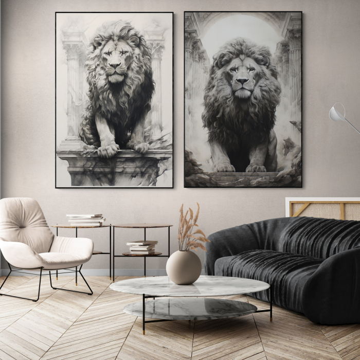 Tablou canvas, modern, Animale, Leu, alb negru, pentru living [1]