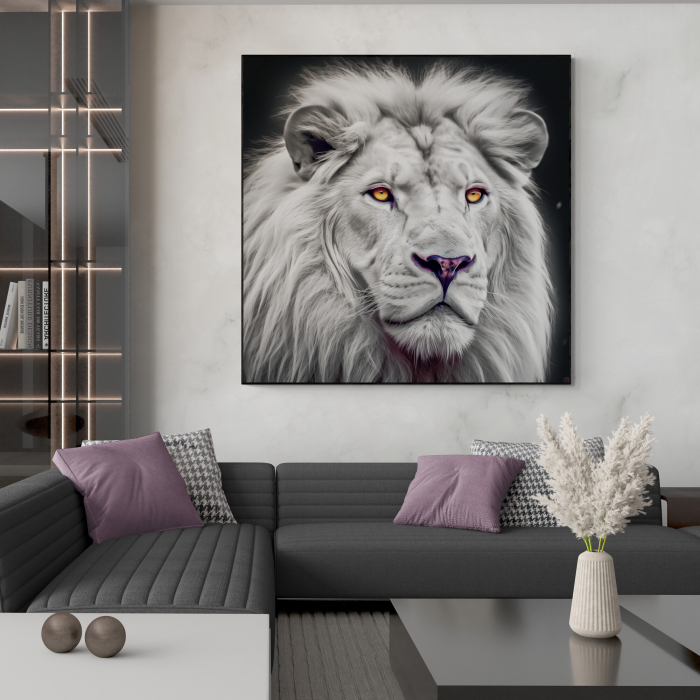 Tablou canvas, modern, Animale, Leu, gri pe fundal negru, pentru hol, dormitor [1]