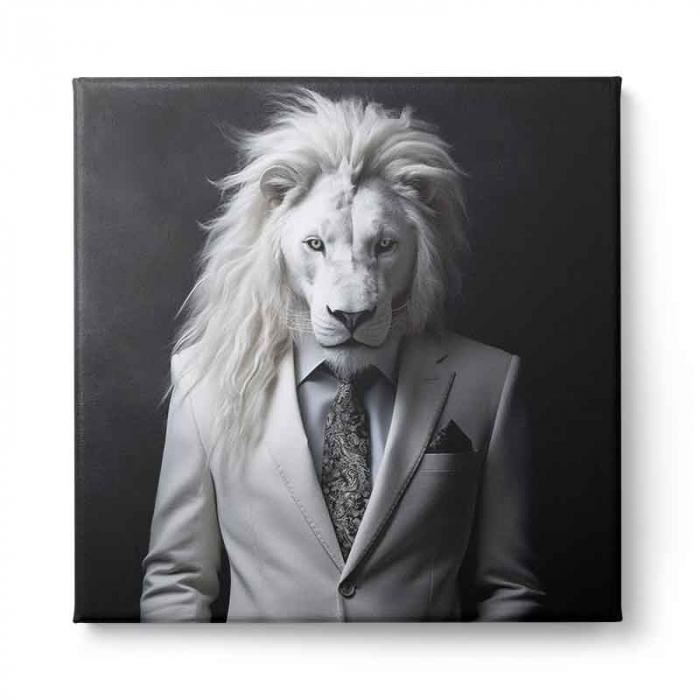 Tablou canvas, modern, Animale, Leu in costum,pe fundal negru, pentru birou, living [2]