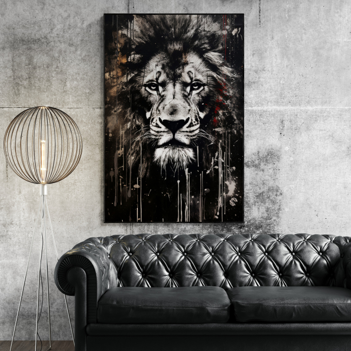Tablou canvas, modern, Animale, Leu in stil abstract, nuante de alb negru, pentru birou [1]