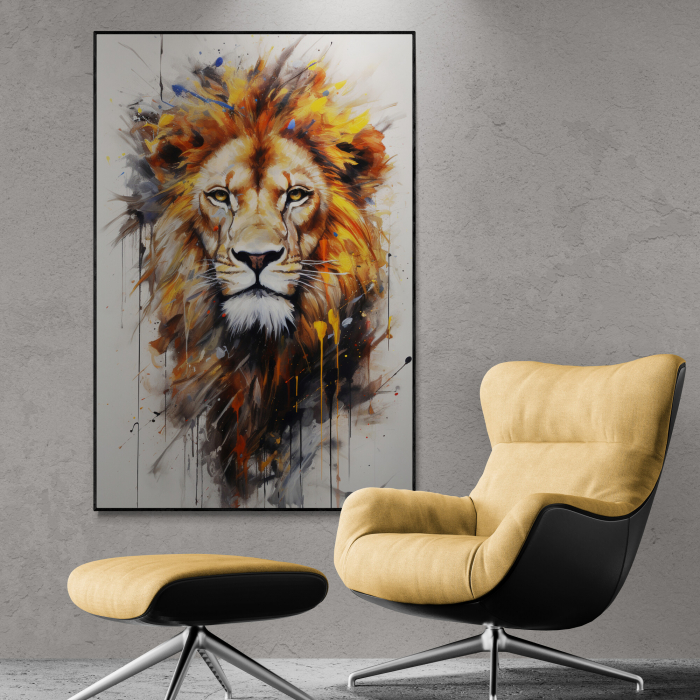Tablou canvas, modern, Animale, Leu in stil abstract, nuante de galbenpentru hotel [1]