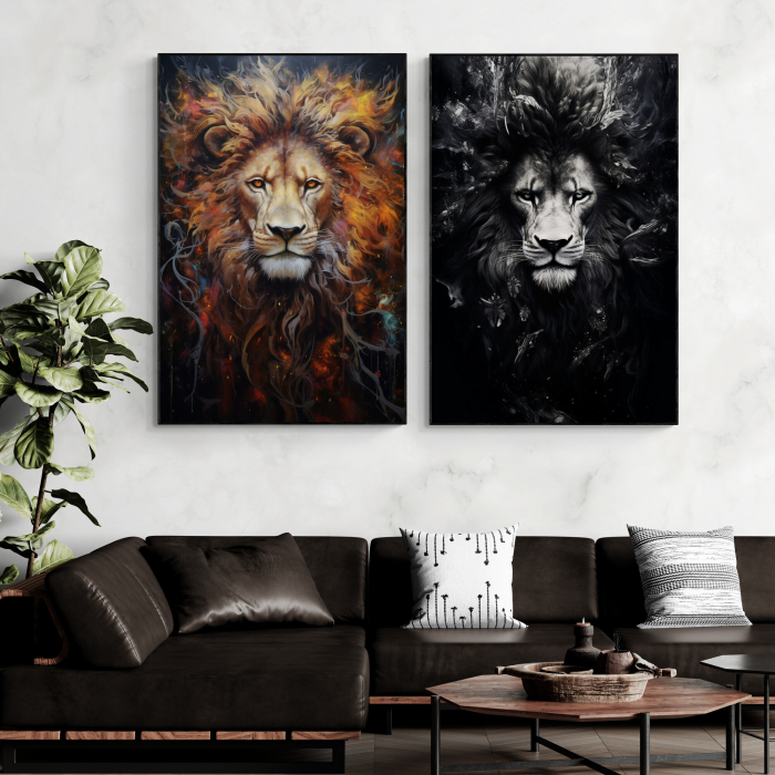 Tablou canvas, modern, Animale, Leu in stil abstract, pentru cafenea [1]