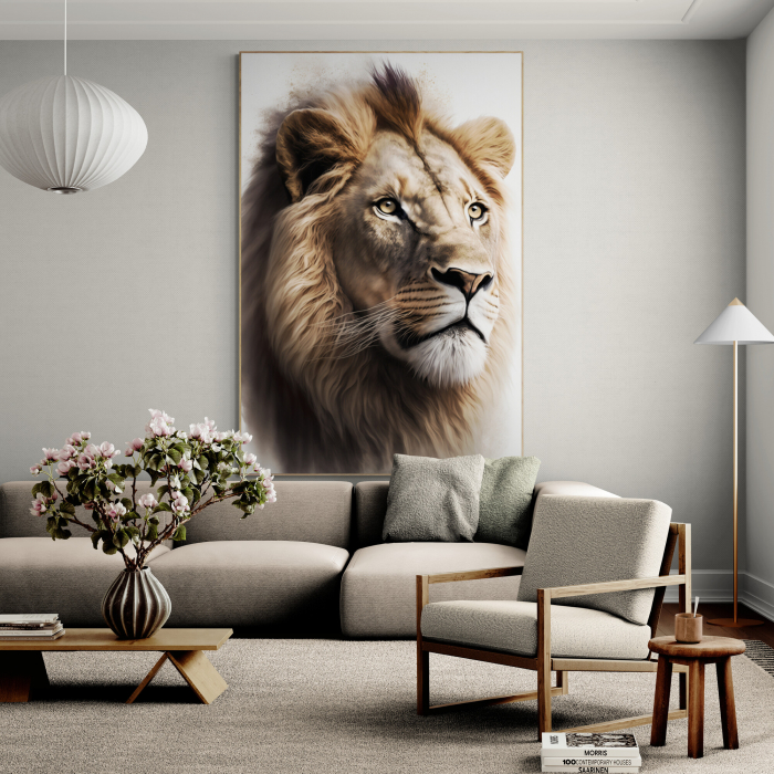 Tablou canvas, modern, Animale, Leu maro, fundal alb , pentru hol [2]