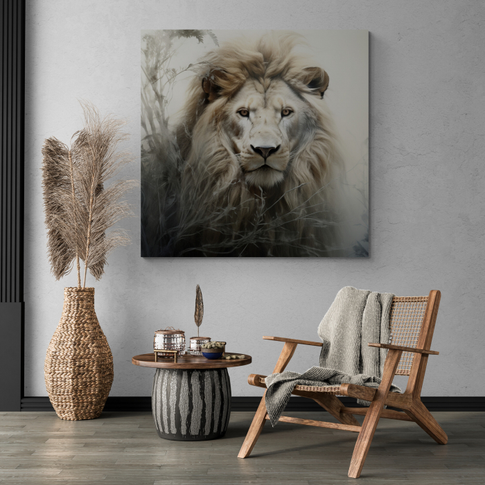 Tablou canvas, modern, Animale, Leu , pe fundal gri, pentru hol [1]