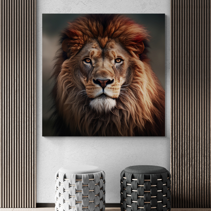 Tablou canvas, modern, Animale, Leu pe fundal gri, pentru dormitor [1]