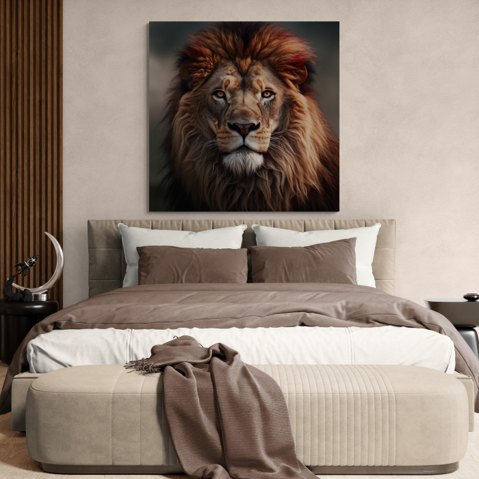 Tablou canvas, modern, Animale, Leu pe fundal gri, pentru dormitor [2]