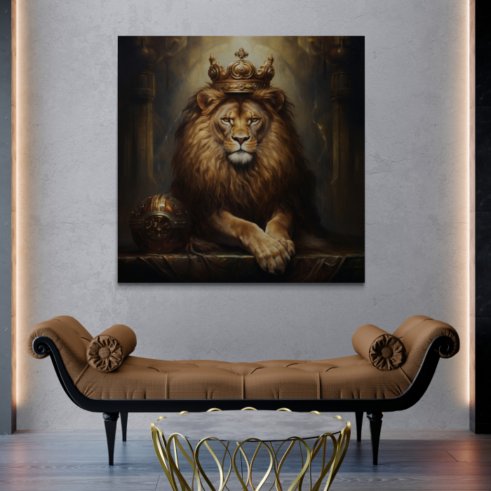 Tablou canvas, modern, Animale, Leu Rege, pe fundal negru, pentru birou [1]