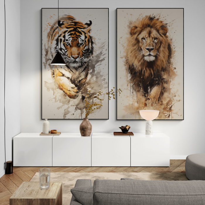 Tablou canvas, modern, Animale, Leu, Tigru maro, in stil abstract , pentru hotel [1]