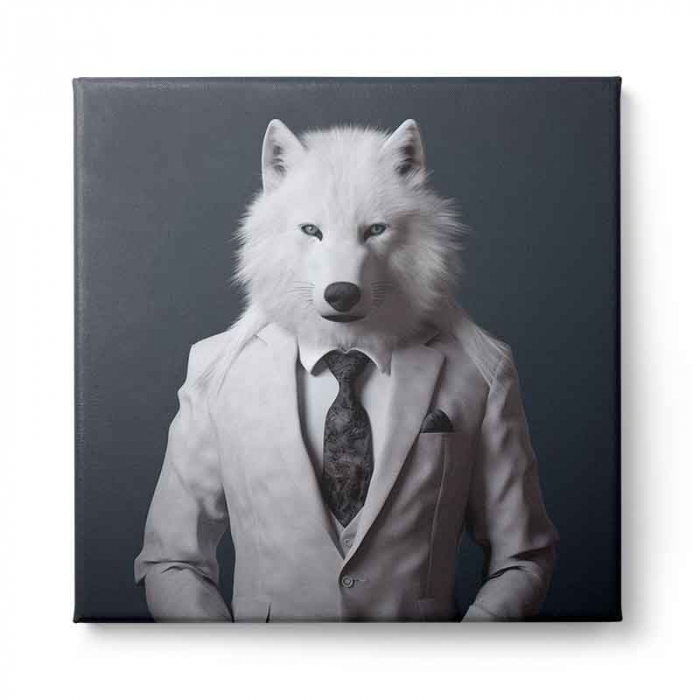Tablou canvas, modern, Animale, Lup alb pe fundal negru, pentru birou, living [2]