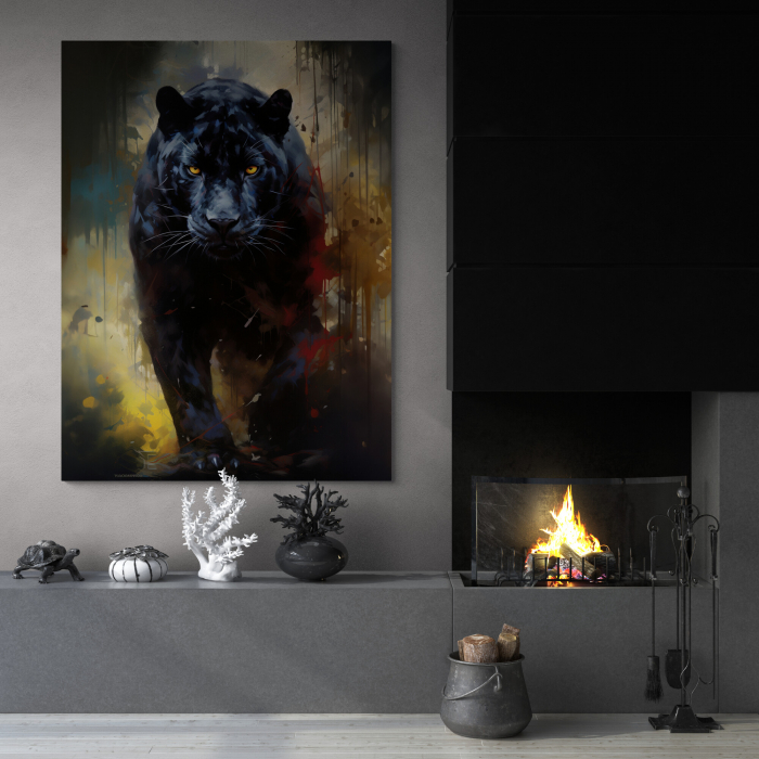 Tablou canvas, modern, Animale, Pantera neagra in stil abstract, pentru living [1]