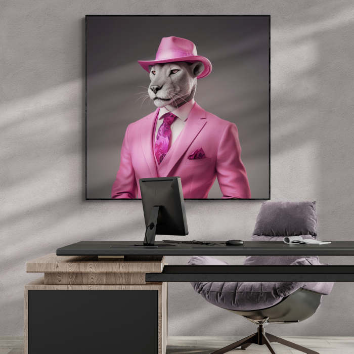 Tablou canvas, modern, Animale, Pantera in costum roz, pentru hol, living [1]