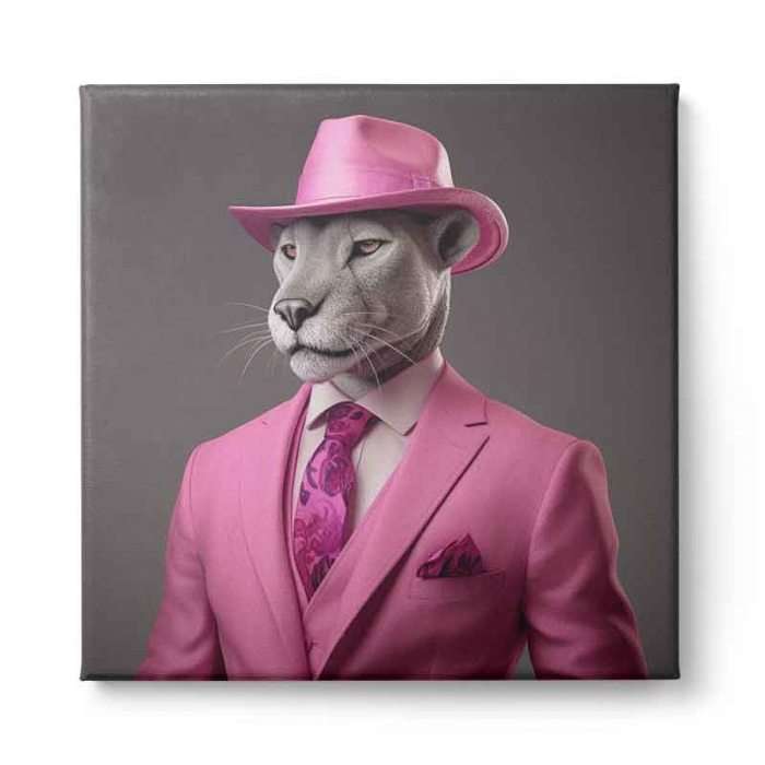 Tablou canvas, modern, Animale, Pantera in costum roz, pentru hol, living [2]