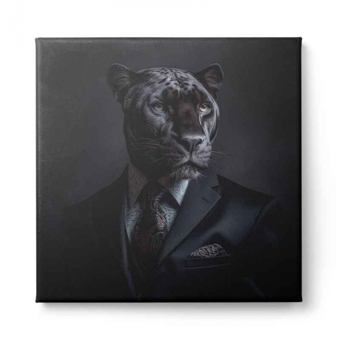 Tablou canvas, modern, Animale, Pantera neagra pe fundal negru, pentru birou, hol [2]