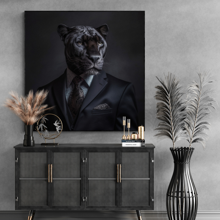 Tablou canvas, modern, Animale, Pantera neagra pe fundal negru, pentru birou, hol [1]