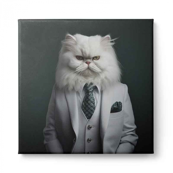Tablou canvas, modern, Animale, Pisica persana in costum,pe fundal negru, pentru birou, living [2]