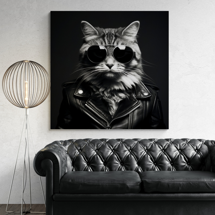 Tablou canvas, modern, Animale, Pisica stilizata, nuante de negru, pentru birou [1]