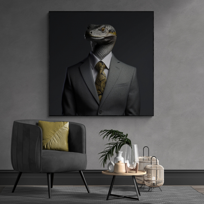Tablou canvas, modern, Animale, Sarpe in costum,pe fundal negru, pentru birou, living [1]