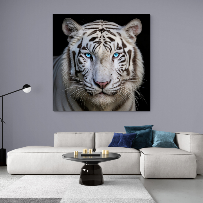 Tablou canvas, modern, Animale, Tigru alb,  maro, pe fundal negru, pentru living [2]