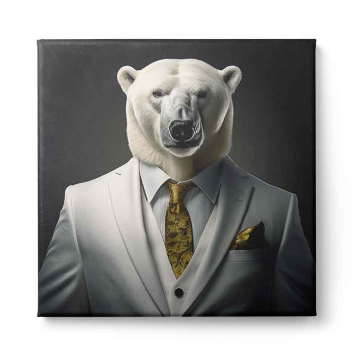 Tablou canvas, modern, Animale, Urs alb in costum,pe fundal negru, pentru birou, living [2]