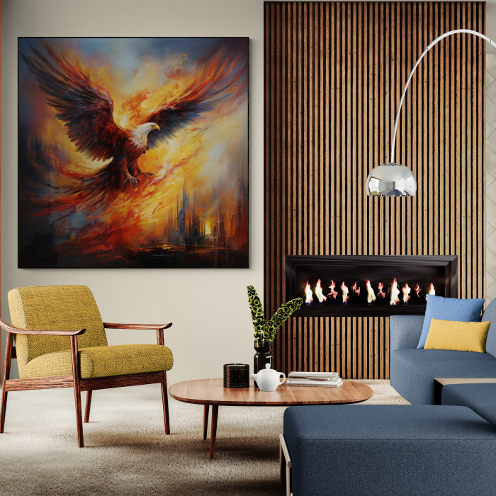 Tablou canvas, modern, Animale, Vultur in stil abstract, nuante de galben,  pentru living [1]