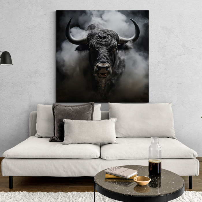 Tablou canvas, modern, Animale, Zimbru, in fum alb, pentru living [1]