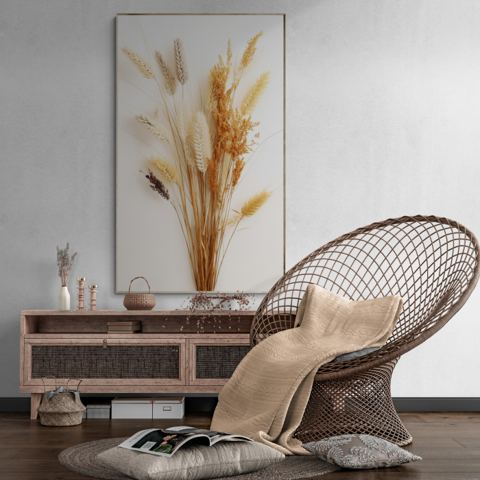 Tablou canvas, modern, buchet cu spice de grau, in nuante de maro, pentru hol [1]