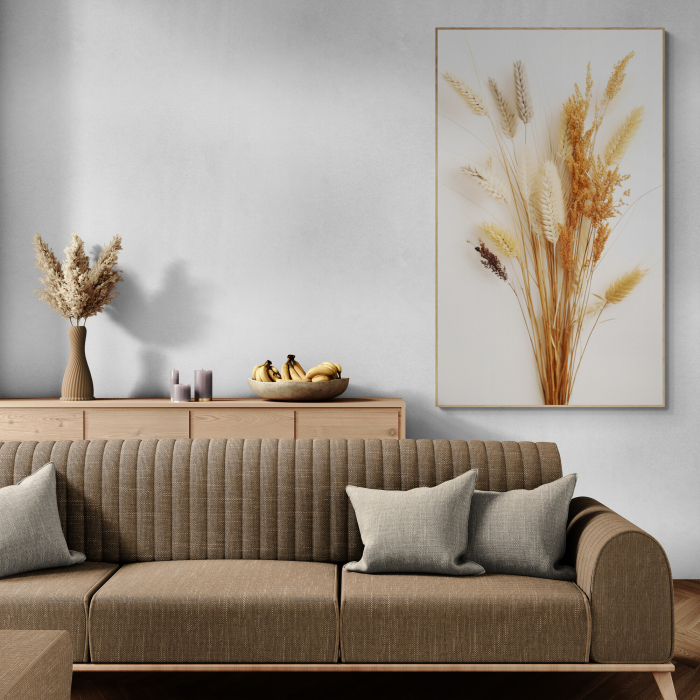 Tablou canvas, modern, buchet cu spice de grau, in nuante de maro, pentru hol [2]