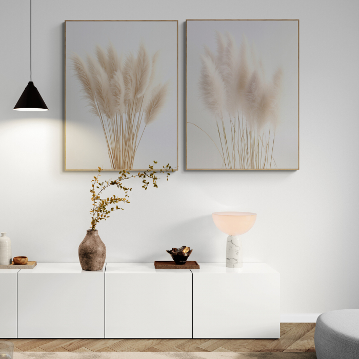 Tablou canvas, modern, buchet in stil conceptualin nuante de bej, pentru birou [1]