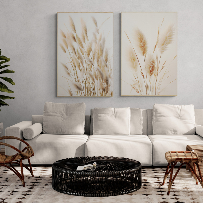 Tablou canvas, modern, buchet in stil conceptualin nuante de crem, pentru living [1]