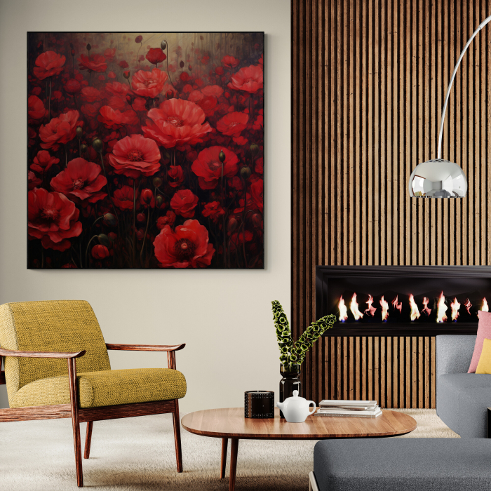 Tablou canvas, modern, camp cu flori de Maci rosii, pentru living, hotel [1]