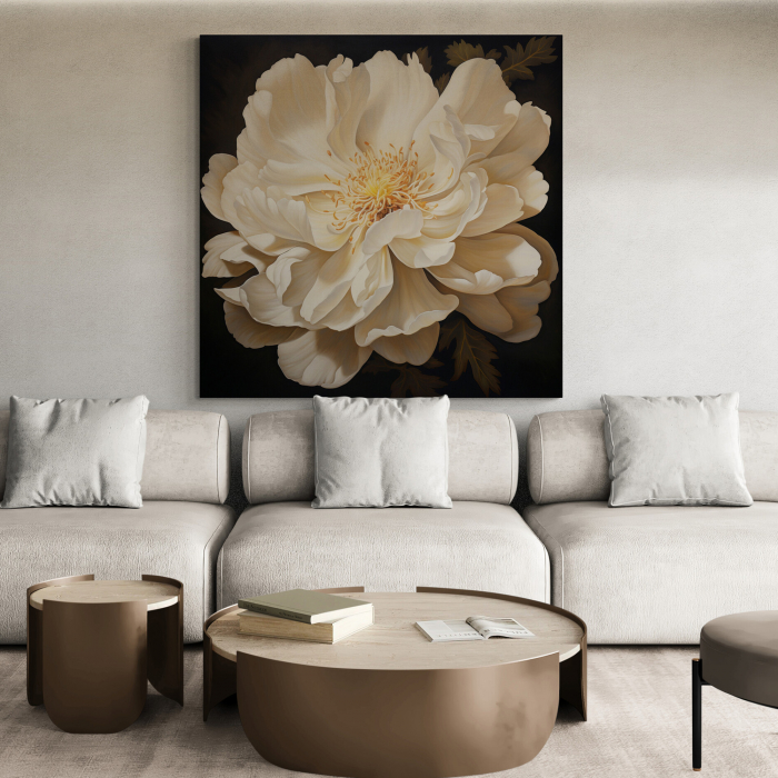Tablou canvas, modern, cu Floare alba pe fundal negru, pentru hotel [1]
