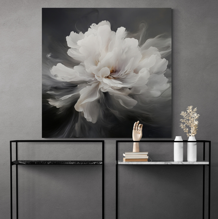 Tablou canvas, modern, cu floare alba pictata in stil abstract, pentru birou [2]