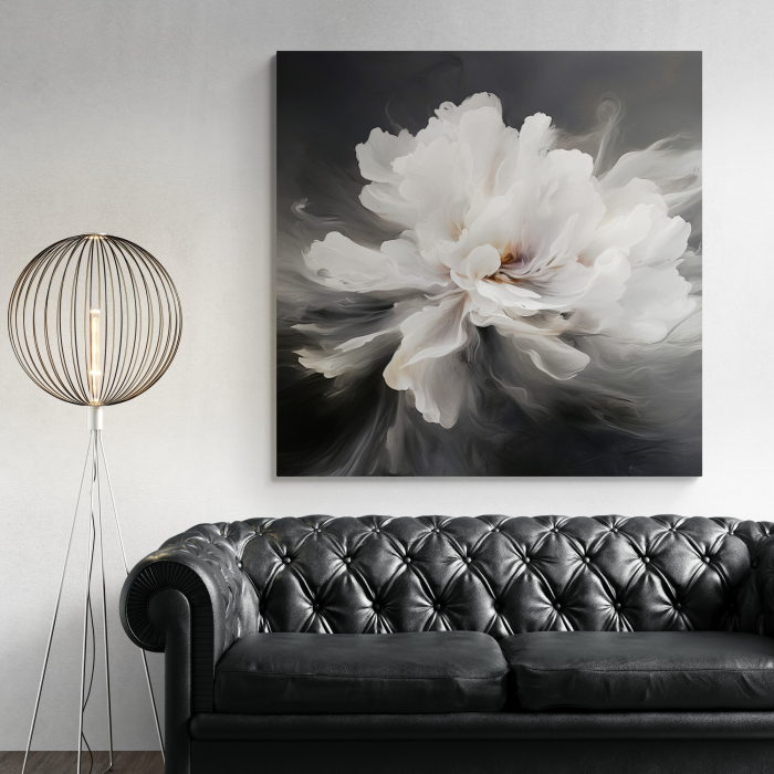 Tablou canvas, modern, cu floare alba pictata in stil abstract, pentru birou [1]