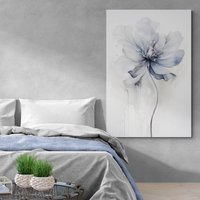 Tablou canvas, modern, cu floare albastra, in stil abstract, pe fundal alb, pentru living [2]