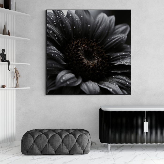 Tablou canvas, modern, cu floare pe fundal negru, pentru living [1]